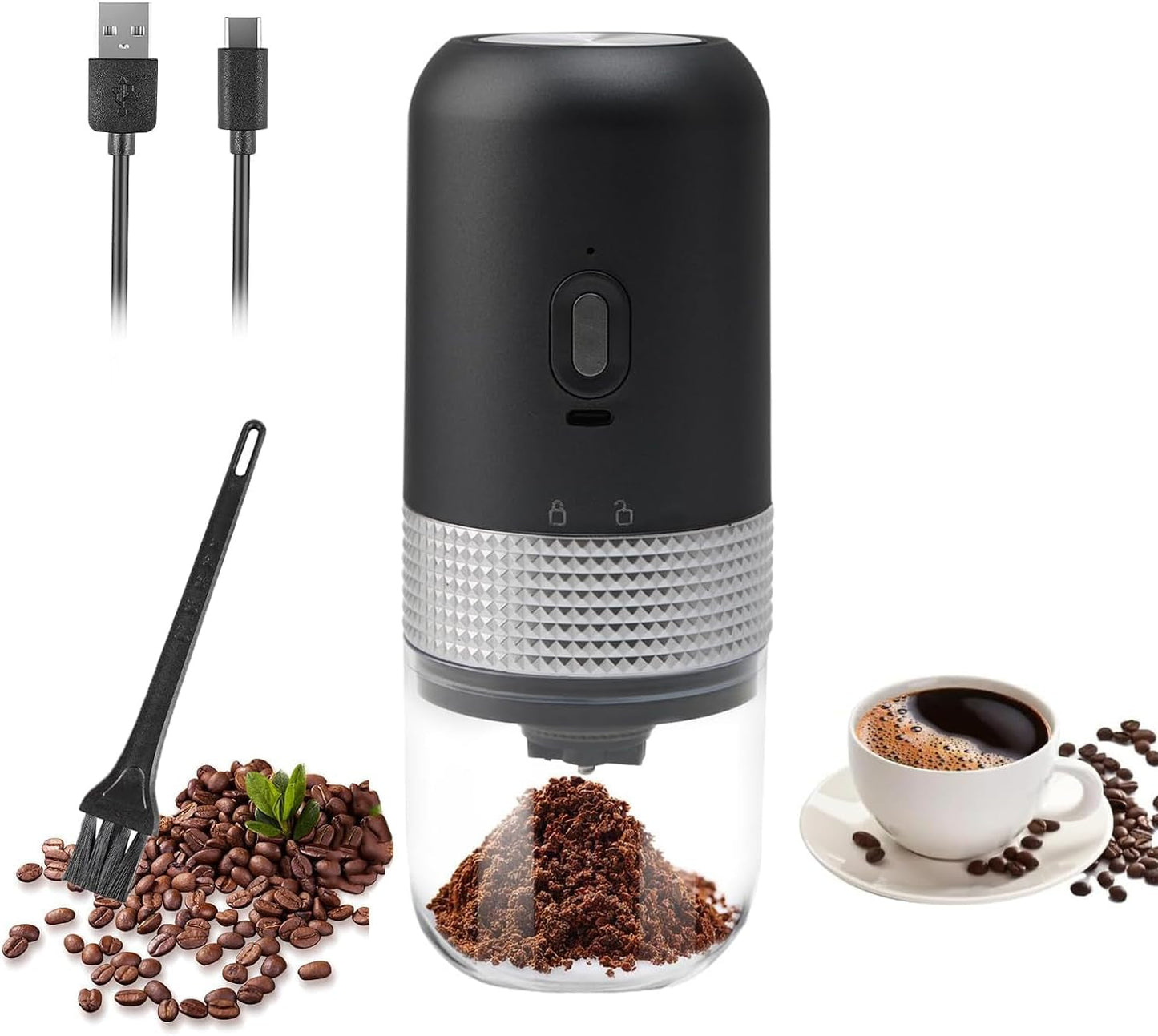Molino De Café Eléctrico Portátil, Inalámbrico, Molinillo Cerámico, Para Espresso, Café Filtrado Y Cafetera Francesa, Negro